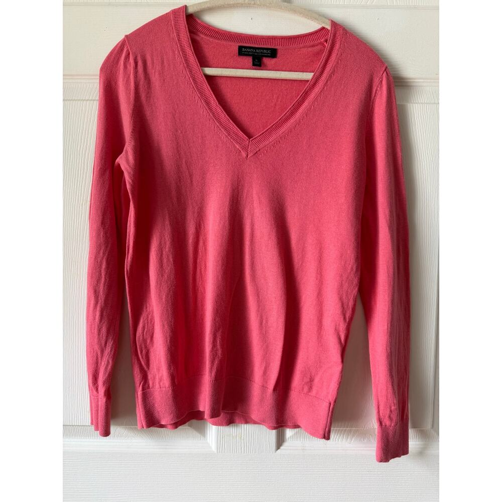 Banana Republic Pink Pima Cotton Cashmere V Neck Sweater‎ Size S Preppy Coquette